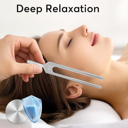 Tuning Forks for Healing Set (128Hz, 256Hz, 512Hz), Weighted Tuning Fork for Sound Therapy/Meditation/Yoga and Chakra with Mallet, Storage Pouch & Instruction Manual (Silvery)