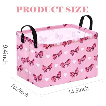 Storage Basket Home Shelf Basket Kids Organizer Box Clothes Laundry Hamper Nursery Bin Gift Laundry Basket with Handles Pink Bowknot Pattern for Home - color: Pink Bowknot