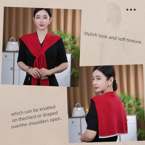 Sweater Shawl Wraps for Women Fashion Knitted Shoulder Shawls Ponchos Casual Sweaters Scarf Cape Wraps with Sleeves - color: 13 Brike Red/White Edge