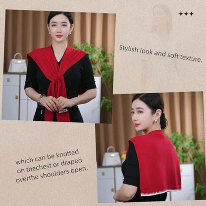 Sweater Shawl Wraps for Women Fashion Knitted Shoulder Shawls Ponchos Casual Sweaters Scarf Cape Wraps with Sleeves - color: 13 Brike Red/White Edge