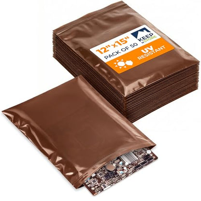 12"x 15" UV Protective Amber Zip Bags, Pack of 50 - Resealable Light-Blocking Plastic Bags for Packaging Light-Sensitive Products, Heavy Duty 3 mil Thick, Moisture Resistant Storage - size: 12"W x 15"L, style: Pack of 50