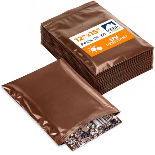 12"x 15" UV Protective Amber Zip Bags, Pack of 50 - Resealable Light-Blocking Plastic Bags for Packaging Light-Sensitive Products, Heavy Duty 3 mil Thick, Moisture Resistant Storage - size: 12"W x 15"L, style: Pack of 50