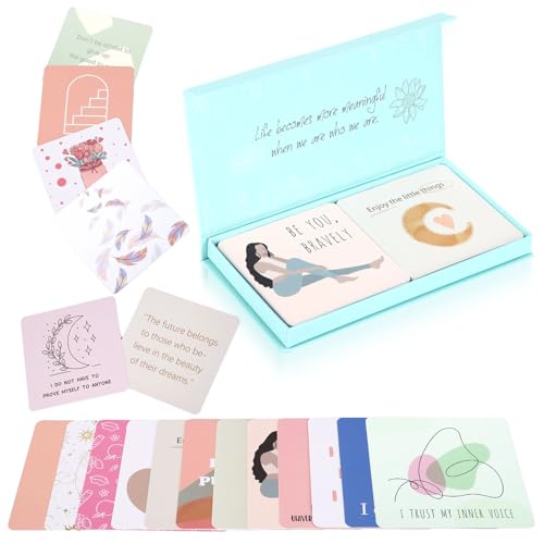 Affirmation Cards - Daily Motivational and Inspirational Cards for Women, Positive Affirmation Cards for Women, 50 Daily Mindfulness/Meditation Cards with Portable Box, Daily Affirmations for Women - color: Teal