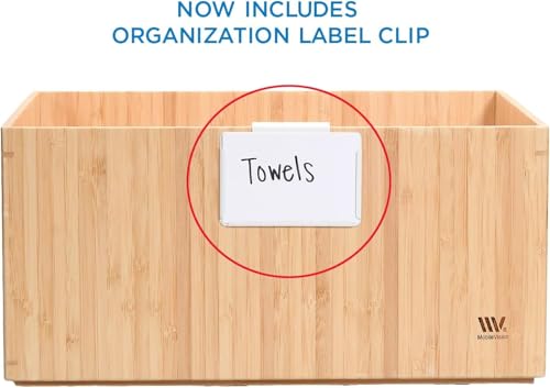 MobileVision Bamboo Storage Box, 12”x 9”x 6”, Durable Bin w/ Handles, Stackable - For Toys Bedding Clothes Baby Essentials Arts & Crafts Closet & Office Shelf With (White Clip Included)