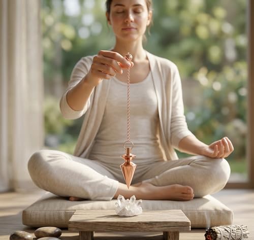 Cone with Round Ring Copper Metal Pendulum Healing dowsing Metaphysical Meditation Divination Pendulum - color: Reiki Dowsing