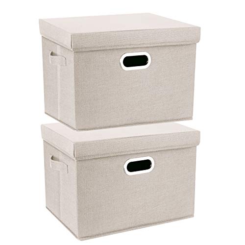 Collapsible Storage Bins With Lids, Large Fabric Storage Boxes - 2 Pack - Beige - color: Beige, size: 2-Pack Large