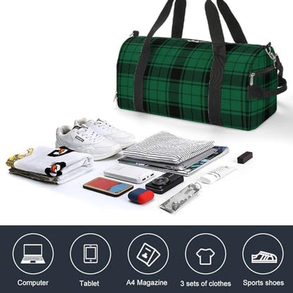 Scottish Tartan Plaid Green Large Capacity Portable Fitness Bag, Easy to Carry - color: Scottish Tartan Plaid Green