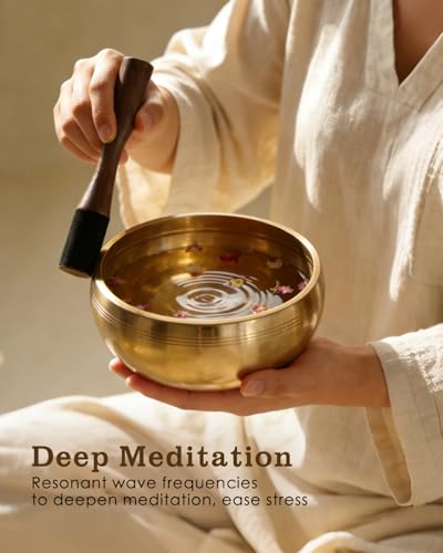Tibetan Singing Bowls – Hand-Hammered in Nepal, Authentic Meditation Sound Bowls for Yoga, Chakra Healing, Mindfulness & Spiritual Self-Care Gifts for Women - color: 5" Blue