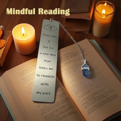 Third Eye Chakra Book Mark - Lapis Lazuli Double-Terminated Pendant & Intuitive Affirmation, Collectible 7-Chakra Set for Spiritual Healing & Inner Vision Tower Book - color: Chakra 6