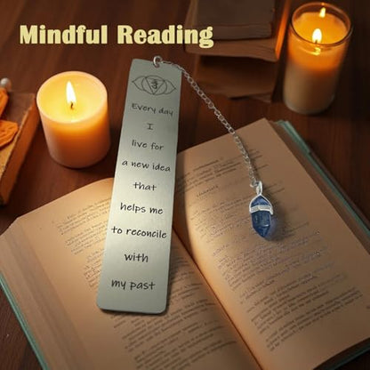 Third Eye Chakra Book Mark - Lapis Lazuli Double-Terminated Pendant & Intuitive Affirmation, Collectible 7-Chakra Set for Spiritual Healing & Inner Vision Tower Book - color: Chakra 6