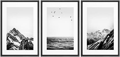 NWT Framed Canvas Print Wall Art Set Black White Snowy Winter Mountain Landscape Nature Wilderness Photography Modern Art Rustic Scenic Relax/Calm for Living Room, Bedroom, Office - 16"x24"x3 Black - color: A02-2203-fo18, size: 16" x 24" x 3 Panels BLACK