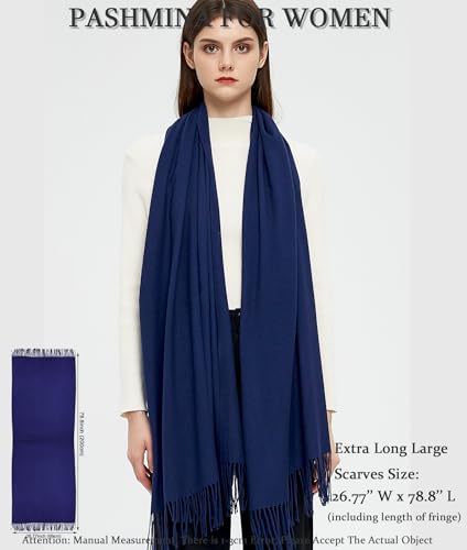 Pashmina Shawls and Wraps Scarfs for Women Wedding Party Winter Warm Long Solid Color - color: Navy