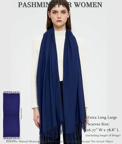 Pashmina Shawls and Wraps Scarfs for Women Wedding Party Winter Warm Long Solid Color - color: Navy