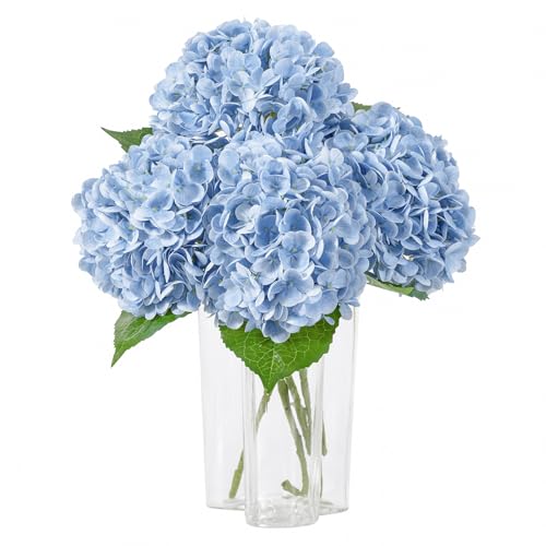 DuHouse 4Pcs Large Hydrangea Artificial Flowers,Latex Real Touch Hydrangeas Lifelike Hydrangea Flower for Home Wedding Bouquets Centerpieces Party Living Room Decoration(Blue) - color: Blue, size: 4pcs