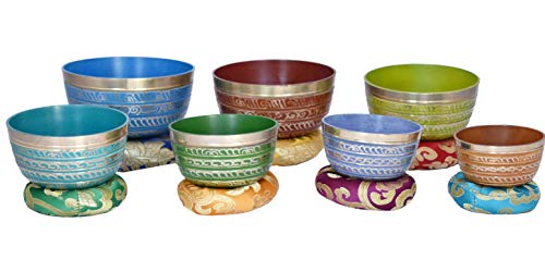 NHZ Chakra Healing Tibetan Singing Bowl Set of 7 for Meditation- Himalayan Singing bowls (Green) - color: Green