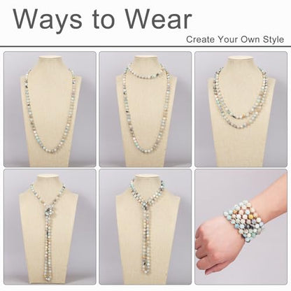 Beaded Necklace Hand Knotted for Woman - color: Amazonite