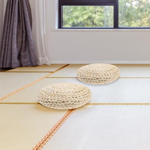 Straw Weave Meditation Cushion 30x6cm Handmade Tatami Yoga Seat Mat with Space Cotton Filling, Hand-Woven Worship Cushion for Indoor Meditation and Yoga