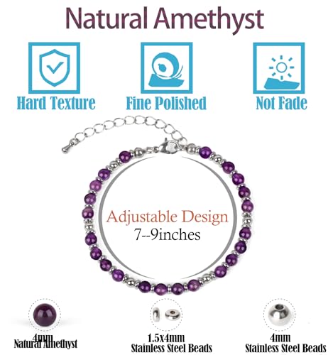 LPBeads Beaded Bracelets for Women Energy Gemstone Charm Jewelry Adjustable Bracelet Gifts for Mom, Daughter, Wife, Friends, Bestie - color: Amethyst