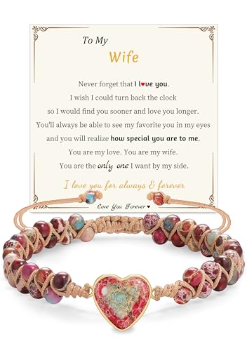 Gifts for Daughter Granddaughter, To My Mom Grandma Wife Girlfriend Sister Jasper Heart Bracelets Birthday Graduation Anniversary Christmas Stocking Stuffers Valentines Mothers Day Jewelry - style: 1.Gift To My Wife: Red Beads