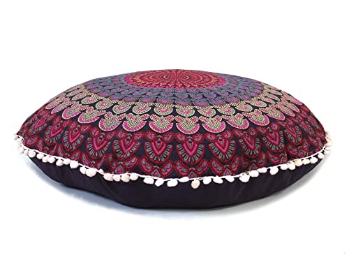Large Round seat Floor Cushion Chair Ottoman Cover Pouf Pillow Meditation Floor Cushions for Adults Seating pouffe Ottoman Throw Covers Craft Room Furniture for Sitting Cover 22 Inches (Pink)