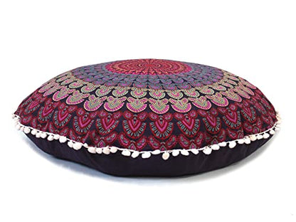 Large Round seat Floor Cushion Chair Ottoman Cover Pouf Pillow Meditation Floor Cushions for Adults Seating pouffe Ottoman Throw Covers Craft Room Furniture for Sitting Cover 22 Inches (Pink)