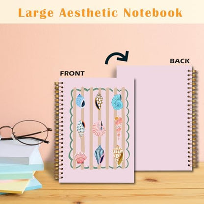 JINYO Beige Striped Beach Notebook, Pink Ocean Seashell Conch Journal, Coastal Beachy Nautical Journal, Beach Supplies for Women, Cute Ocean Spiral Notebooks 5.5x8.3 Inch(pink) - color: white Pink Seashell Notebook