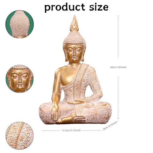 Golden Resin Buddha Statue7.87 Inch Serene Spiritual Art Piece, for Office Altar Collection to Enhance Focus & Mindfulness