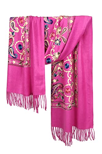 Urban CoCo Women's Embroidered Tassel Long Shawl Oversize Scarf Wraps for Women - color: #4-rose