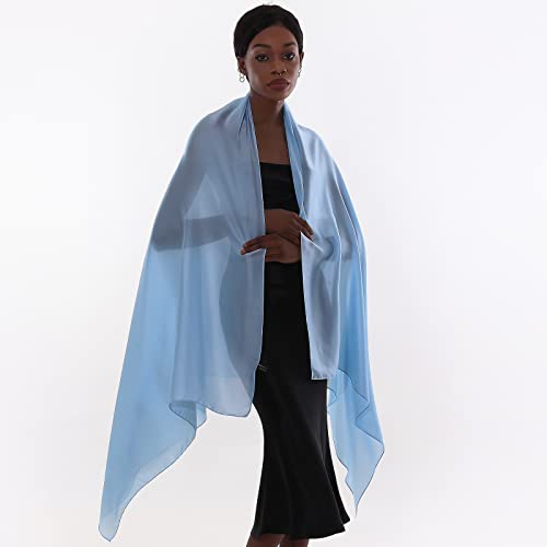 Womens Scarf Pashmina Shawls and Wraps for Evening Dresses Like Chiffon Silk Scarf for Bridal Wedding - color: Blue
