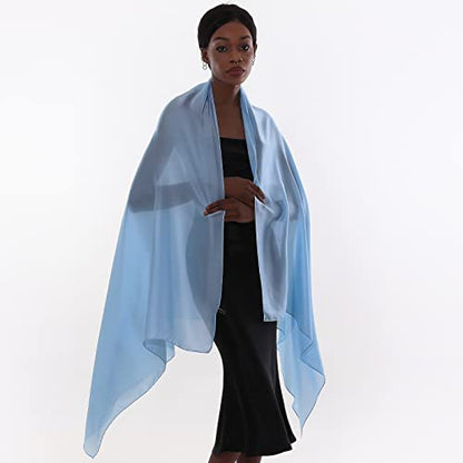 Womens Scarf Pashmina Shawls and Wraps for Evening Dresses Like Chiffon Silk Scarf for Bridal Wedding - color: Blue