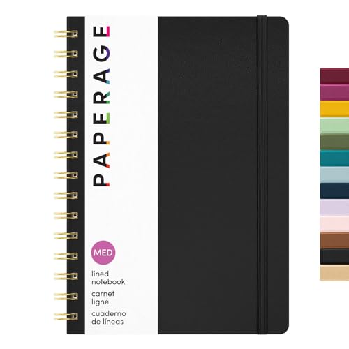 PAPERAGE Lined Spiral Journal Notebook, (Black), 160 Pages, Hardcover Journal for Women & Men, Medium 5.5 in x 8 in - 100 GSM, Thick Paper, Spiral Notebook for Work, School & Journaling