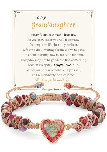 Gifts for Daughter Granddaughter, To My Mom Grandma Wife Girlfriend Sister Jasper Heart Bracelets Birthday Graduation Anniversary Christmas Stocking Stuffers Valentines Mothers Day Jewelry - style: 1.Gift To My Granddaughter2: Red Beads