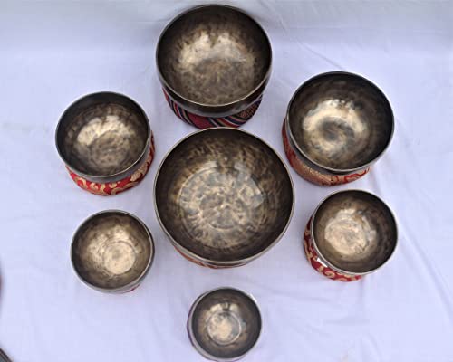Singing Bowl set of 7-Antique Hand hammered Seven chakra Singing Bowls for chakra healing, meditation, sound balancing-Crafted in Nepal.