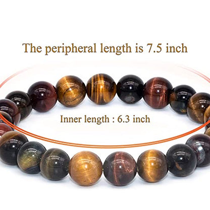 8mm Natural Gemstone Stretch Bracelet, Handmade Unisex Crystal Bracelets for Meditation, Yoga, Spiritual Healing & Positive Energy - color: Multicolor Tiger Eye