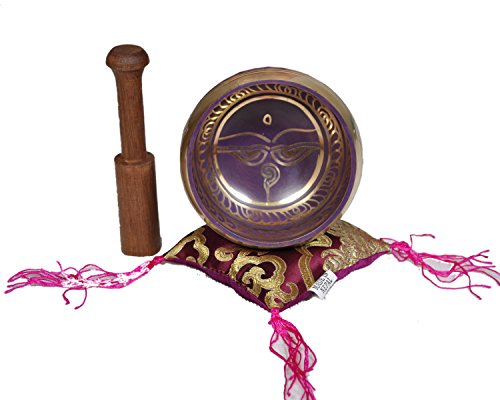 Tibetan Singing Bowl Set By Dharma Store - With Traditional Design Tibetan Buddhist Prayer Flag - Handmade in Nepal (Purple)