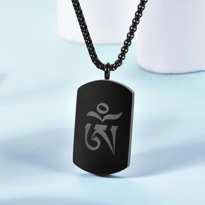Om Mani Padme Hum Totem Column Necklace for Men and Women, Stainless Steel Meditation and Healing, Six-Word Buddhist Pendant Jewelry - color: Six Word-C