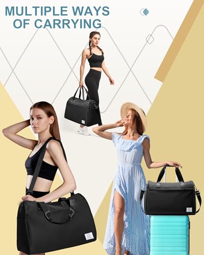 Travel Duffel Bags for Women & Men - Weekender with Shoe & Laptop Compartments - Carry On, Overnight, Gym & Hospital Bag - Black - color: K1-Black