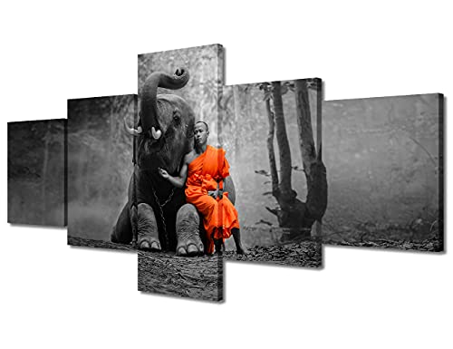 Elephant Wall Decor Thailand Zen Buddhist Wall Decoration for Living Room 5 Piece Black and White Wall Art Modern Artwork Home Decor Framed Gallery-wrapped Stretched Ready to Hang (50''Wx 24''H) - color: Artwork-04, size: 50''Wx24''H