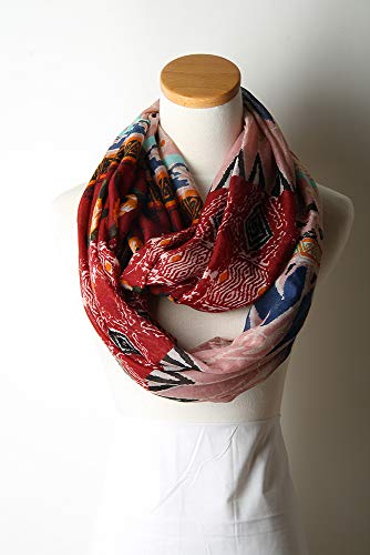 corciova Black Soft Girl Women Infinity Wrap Scarf Stretchy Jersey Knit Sleep Head Circle Scarf Continuous Loop Light Weight - color: Pattern Burgundy and Misty Rose Geometry