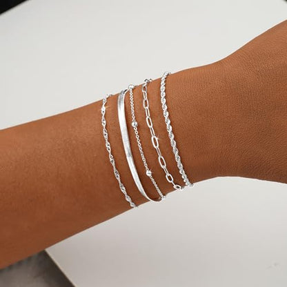 BERISO Gold Bracelets for Women, Elegant Adjustable 14K Gold Plated Bracelet for Women, Trendy Minimalist Dainty Gold Bracelet for Everyday Wear - style: 5layer B0048-SL
