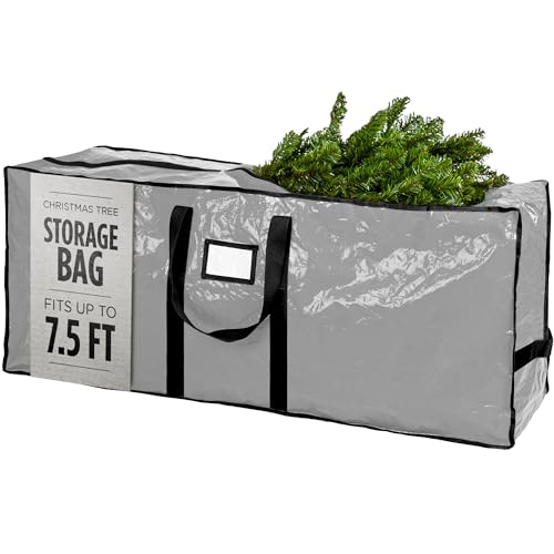 Christmas Tree Storage Bag - Stores 7.5 Foot Artificial Xmas Holiday Tree, Durable Waterproof Material, Zippered Bag, Carry Handles - Protects Against Dust, Insects and Moisture (Grey) - color: Grey, size: 7.5 ft.