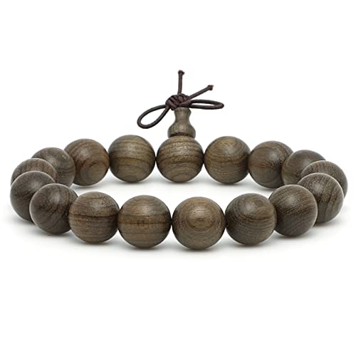 12mm Wooden Bead Bracelet, Natural Gloomy Wood Bead Bracelet, 17 Bead Buddhist Prayer Bead Bracelet, Fashion Hand Served Bead Bracelet, Vintage Wooden Bead Bracelet
