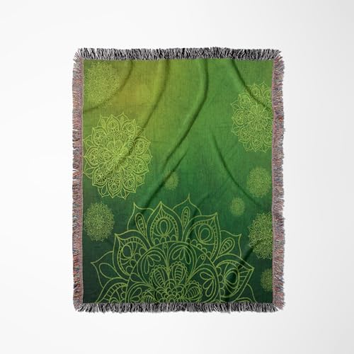 3dRose Mandala with Green Background Buddha Yoga Style Woven Blanket
