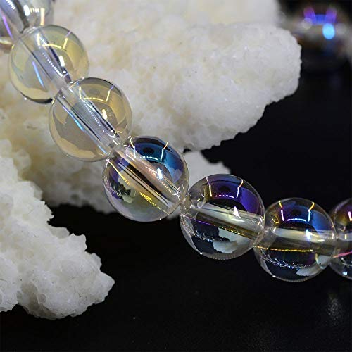 Angelstones Handmade Natural Healing Gemstone 6mm Round Beads Stretch Crystal Bracelet 7 Inch Unisex - color: Aqua Aura Clear Quartz
