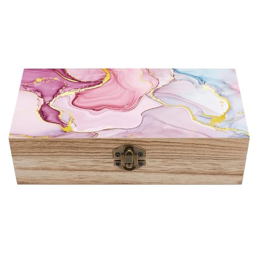 Pink Marble Pattern Wooden Storage Box Decorative Trinket Keepsake Box Wood Jewelry Organizer Box for Bedroom Office with Hinged Lid And Front Clasp - color: style-12