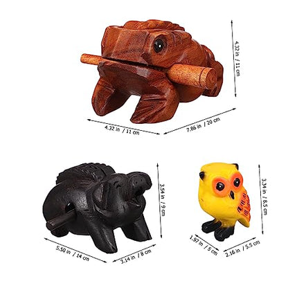3pcs Wooden Sound Animals Music Block Toad Pig Owl Percussion Instruments for Home Decoration Realistic Sound