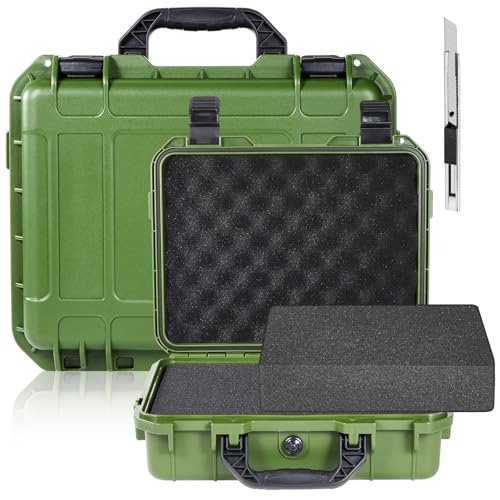 Relaxweex 1 Pcs Waterproof Hard Case with DIY Customizable Foam Insert Portable Protective Case with Knife for Camera Drones Equipments Tools Test Instruments(Green,11.3 x 8.7 x 4.2 Inch) - color: Green, size: 11.3 x 8.7 x 4.2 Inch