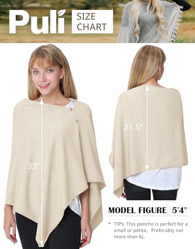 PULI Women's Versatile Knitted Shawls Scarf Poncho Sweater with Buttons Lightweight Spring Summer Fall Wraps - color: A-beige