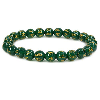 Keleny Gem Semi Precious Gemstones 8mm Natural Stone Round Beads Crystal Stretch Bracelets 7 Inch Unisex - color: 8mm Dyed Green Agate Six Words
