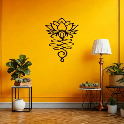 OQUQO Lotus Flower Wall Art, Black Metal Spiritual Home Decor, Meditation Room Sculpture for Living Room, Bedroom, Office (Black)
